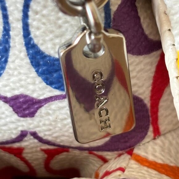 Coach Collectible Bear Bag Charm In Rainbow Signature Canvas CJ953 NWT - Picture 6 of 7